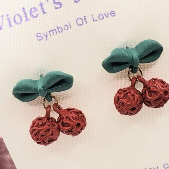 2/$20 Brand New Red Cherry S925 Silver Earrings - Picture 1 of 4